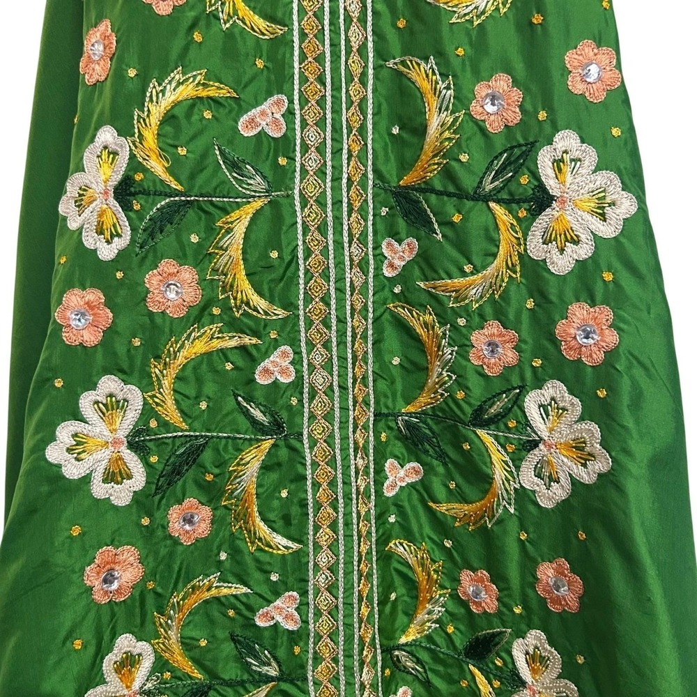 Vintage Embroidered Kaftan Midi Dress Green Good - Picture 5 of 16